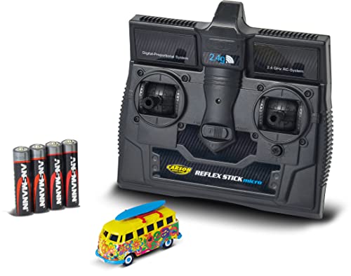 Carson 500504150 1:87 Vw T1 Bus Flower Power 100% Rtr - Modello Pronto Per La Guida, Telecomando A 2,4 Ghz Con Connessione Di Ricarica, Incl. Batterie
