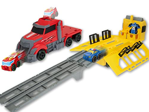 Teorema 67361 - Camion Bisarca Giocattolo Con 2 Macchinine Trasformabili In Robot, Con Rampa Di Lancio