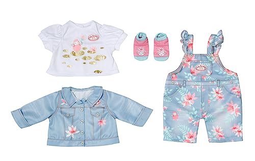Baby Annabell Active Deluxe Completino Di Jeans 43 Cm - Motivo Floreale - Per Mani Piccole, Promuove L'Empatia E Le Abilità Sociali - Età: Dai 3 Anni