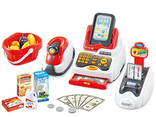 Teorema 66931 - Set Spesa Per Bambini Giocattolo Con Scanner, Palmare E Registratore Di Cassa, Effetti Luminosi E Sonori, Con Cestino Per La Spesa E A