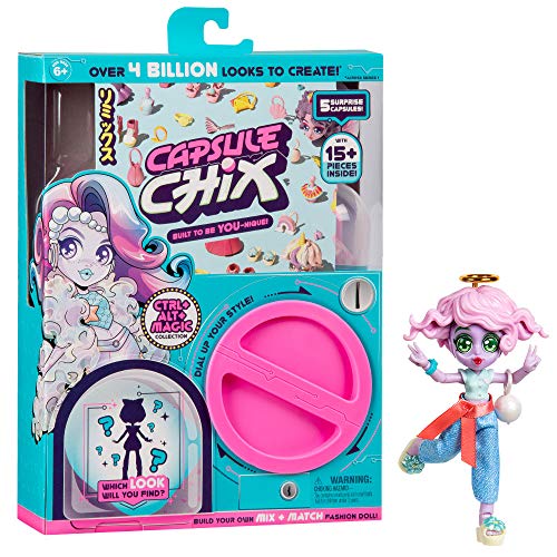 Capsule Chix Build Your Own Surprise Fashion Doll – Ctrl+Alt+Magic Doll Con Capsula Machine Unboxing E Mix And Match Mode E Accessori, Multicolore