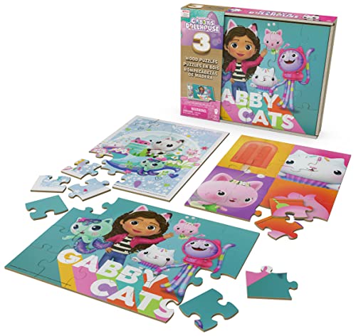 Spin Master Games Gabby'S Dollhouse, 3 Puzzle In Legno Da 12 E 16 Pezzi Con Custodia In Legno, Per Bambini In Età Prescolare Da 3 Anni In Su