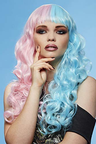 Smiffys Parrucca Manic Panic® Cotton Candy Angel™ Siren™, Capelli Lunghi Con Frangetta E Con Punte Arricciate, Stilizzabile A Caldo