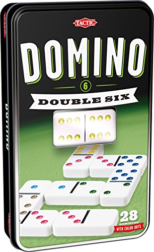 Tactic 53913 Double 6 Learn, Popular Table Classic Game For Friends & Family, 2+ Players, Coloured Dots For Easy Play, Sturdy Storage Tin, Plastic Dom