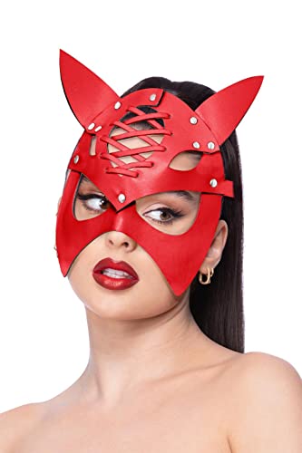 Fever Red Mock Leather Devil Mask - -