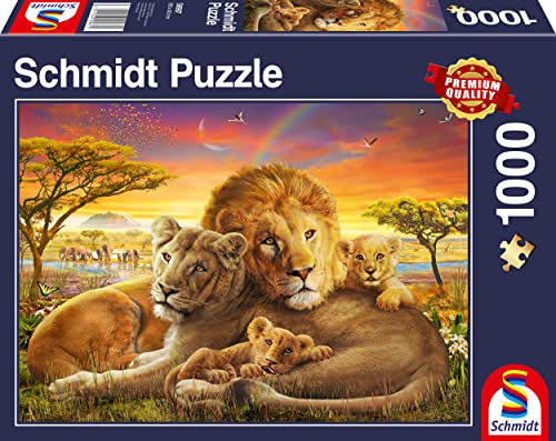 Schmidt Spiele 58987 Cuddling Family Of Lions, 1000 Piece Jigsaw Puzzle, Multicolore