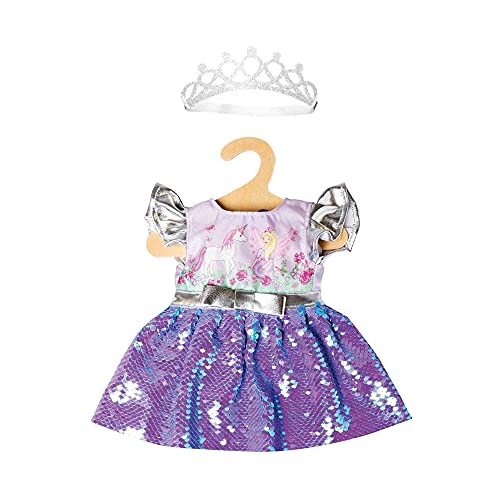 Heless 1131-Vestito Per Bambole Con Motivo Fatina E Unicorno, Con Paillettes Reversibili E Corona Argentata, Taglia 28-35, Multicolore, 1131