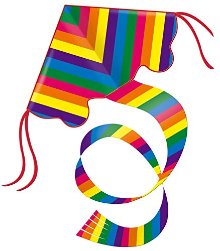 Günther Flugspiele 1159 - Aquilone A Linea Singola Rainbow, Colorato Con Coda Lunga 1,5 M, Maniglia Di Avvolgimento E Corda, Grande Circa 98 X 54 Cm