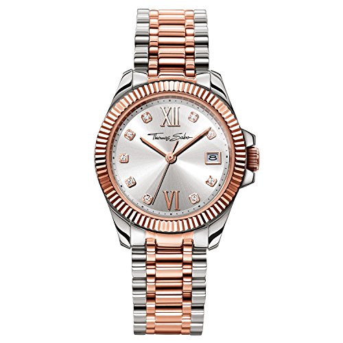Thomas Sabo Divine Orologio Da Polso, Analogico, Da Donna, Cinturino Acciaio Inossidabile Con Zirconio Cubico, Colore Oro Rosso/Argento Sterling
