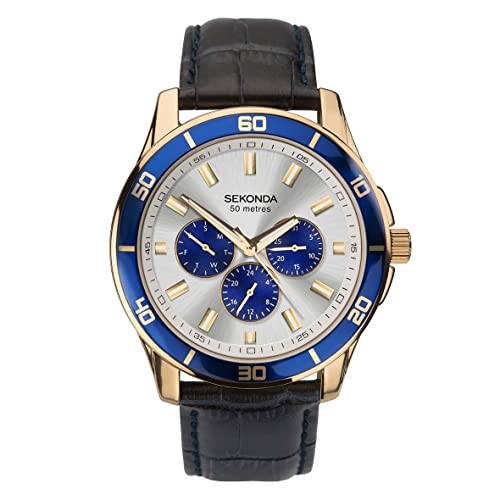 Sekonda Gents Placcato Oro Cronografo Cinturino In Pelle Nero 1645
