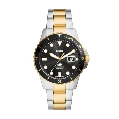 Fossil Orologio Blue Dive Da Uomo, Movimento A Tre Lancette Con Data, Acciaio Inossidabile, Cassa Da 42 Mm E Bracciale In Acciaio Inossidabile, 2 Toni
