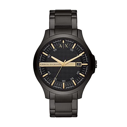 Armani Exchange Orologio Uomo, Movimento A Tre Lancette Con Data, Cassa In Acciaio Inossidabile Nero Da 46 Mm Con Bracciale In Acciaio Inossidabile, A