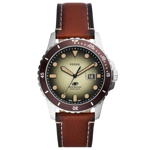 Fossil Orologio Blue Da Uomo, Movimento A Tre Lancette, Cassa 42 Mm In Acciaio Inossidabile Marrone Con Cinturino In Pelle Proplanet, Fs5961, Marrone