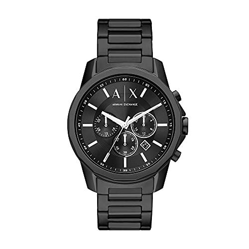 Armani Exchange Orologio Cronografo Da Uomo, Cassa In Acciaio Inossidabile Nero Da 44 Mm Con Bracciale In Acciaio Inossidabile, Ax1722