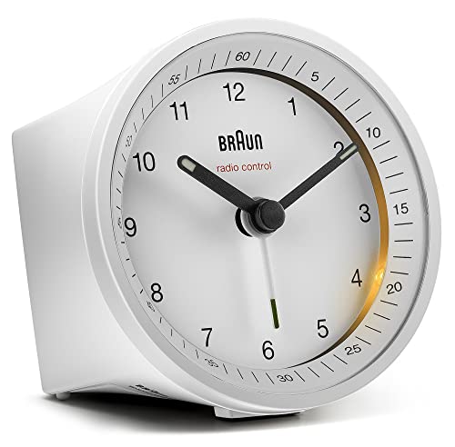 Braun Bc07W-Dcf Orologio Sveglia Classico Analogico, Radio Controllato Per Fuso Orario Europa Centrale (Dcf/Gmt+1), Colore Bianco.