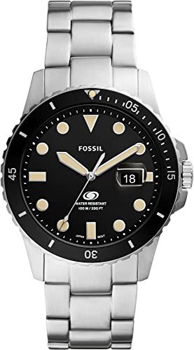 Fossil Orologio Blue Da Uomo, Movimento Al Quarzo, Cassa In Acciaio Inossidabile Argentata Da 42 Mm Con Bracciale In Acciaio Inossidabile, Fs5952, Ner