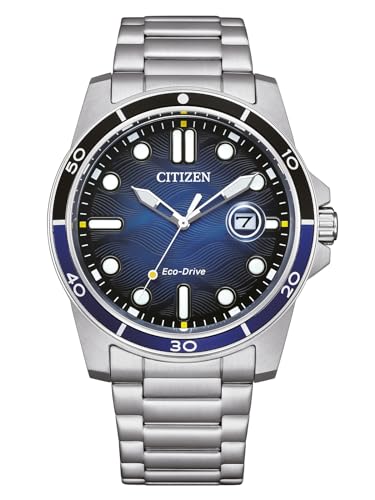 Citizen Aw1810-85L - Orologio Da Uomo Eco-Drive Solar Con Cinturino In Acciaio Inox, Colore: Argento/Blu