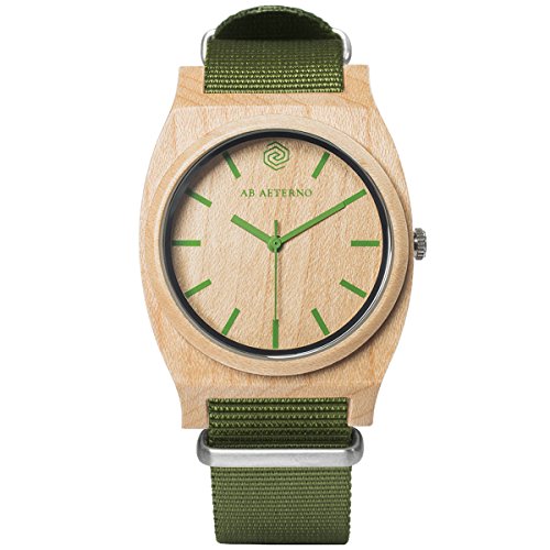 Ab Aeterno "Route Green Legno Acero Swiss Quarzo Verde Ipoallergenico Tessuto Nato Unisex Orologio
