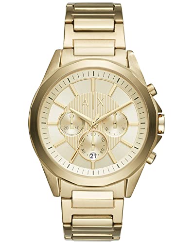 Armani Exchange Orologio Uomo, Cronografo Plant, Cassa In Acciaio Placcato Oro Da 44 Mm Con Bracciale In Acciaio, Ax2602