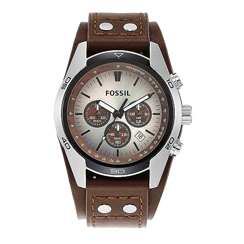 Fossil Orologio Coachman Da Uomo, Movimento Cronografo Al Quarzo, Cassa In Acciaio Inossidabile Da 45 Mm Con Cinturino In Vera Pelle, Ch2565, Marrone