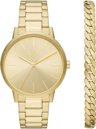 Armani Exchange Orologio Da Uomo, Movimento Al Quarzo, Cassa In Acciaio Inossidabile Oro 42 Mm Con Bracciale In Acciaio Inossidabile, Ax7144Set