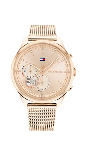 Tommy Hilfiger Orologio Analogico Multifunzione Al Quarzo Da Donna Con Cinturino In Maglia Metallica In Acciaio Inossidabile Color Oro Rosso - 1782486