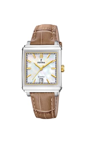 Festina Orologio Donna F20682/4 On The Square Cassa Di Acciaio Inossidabile 316L Grigio Cinturino In Pelle Marrone