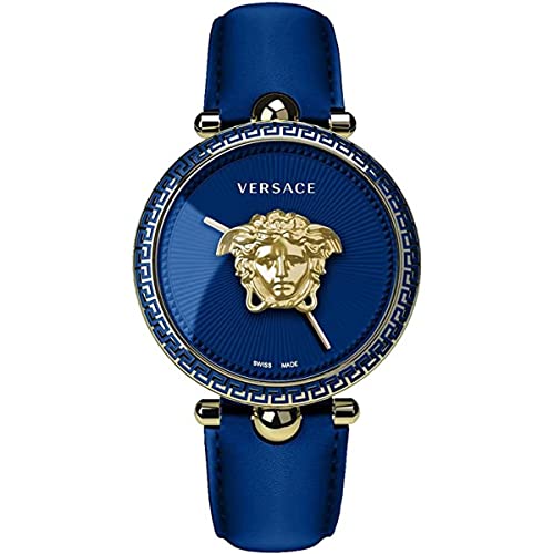 Versace Orologio Da Polso Da Donna Palazzo 39 Mm Cinturino In Pelle Blu Veco021 22, Cinghie