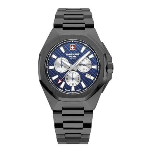 Swiss Alpine Military, Orologio Da Uomo, Cronografo, Analogico, Al Quarzo, In Acciaio Inox 7005.9, Sw/Sw/Blu - 9175Sam, Bracciale