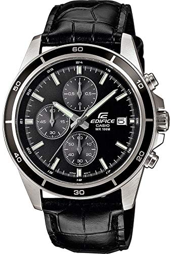 Casio Edifice Orologio, Robusta Cassa In Acciaio Inox, 10 Bar, Nero, Uomo Con Cinturino In Pelle Finta Efr-526L-1Avuef