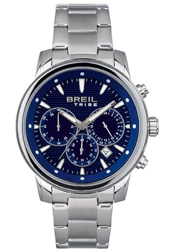 Breil Orologio Uomo Caliber Quadrante Mono-Colore Blu Movimento Cronografo Quarzo E Bracciale Acciaio Argento Ew0511