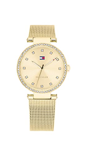 Tommy Hilfiger Orologio Analogico Al Quarzo Da Donna Con Cinturino In Maglia Metallica In Acciaio Inossidabile Dorato - 1782507