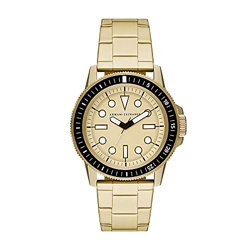 Armani Exchange Orologio Da Uomo, Movimento A Tre Lancette, Cassa In Acciaio Inossidabile Dorata Da 44 Mm Con Bracciale In Acciaio Inossidabile, Ax185