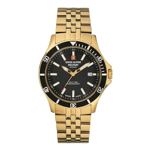 Swiss Alpine Military 7022.1 - Orologio Analogico Al Quarzo, Da Uomo, In Acciaio Inox, Oro/Oro/Nero - 1117Sam, Bracciale