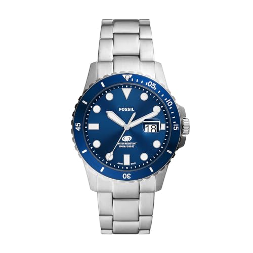 Fossil Orologio Blue Dive Da Uomo, Movimento A Tre Lancette Con Data, Acciaio Inossidabile, Cassa Da 42 Mm E Bracciale In Acciaio Inossidabile, Grigio