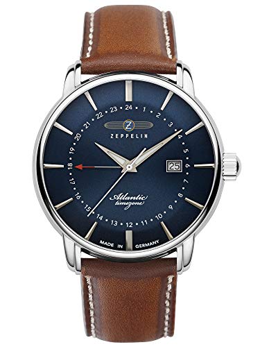 Zeppelin 8442 Orologio Da Uomo Con Cinturino In Pelle Serie Atlantic Quarzo Gmt Date, Blu, Taille Unique, Cinghia