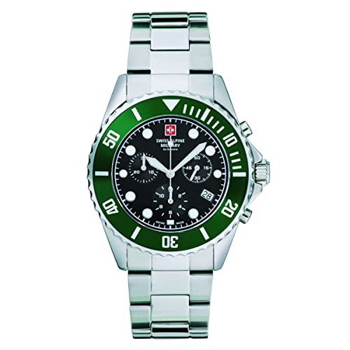 Swiss Alpine Military 7053.9 - Orologio Da Uomo, Cronografo Analogico Al Quarzo, In Acciaio Inox, Acciaio/Verde/Nero - 9133Sam