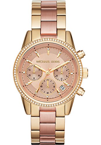 Michael Kors Orologio Ritz Da Donna, Movimento Cronografo Al Quarzo, Cassa 37 Mm In Acciaio Inossidabile Dorato Con Bracciale In Acciaio Inossidabile,