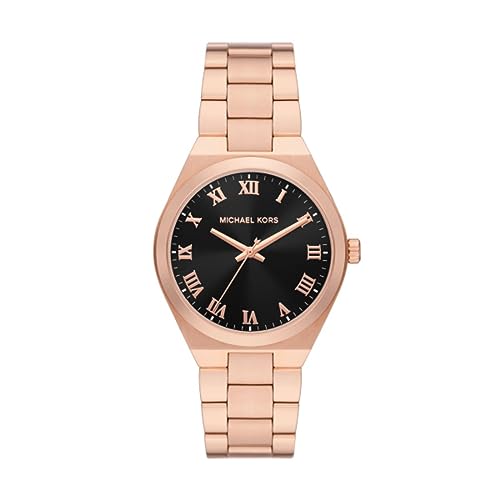 Michael Kors Orologio Per Le Donne, Movimento A Tre Lancette Lennox, Orologio In Acciaio Inossidabile Con Cassa Da 37 Mm, Oro Rosa E Nero