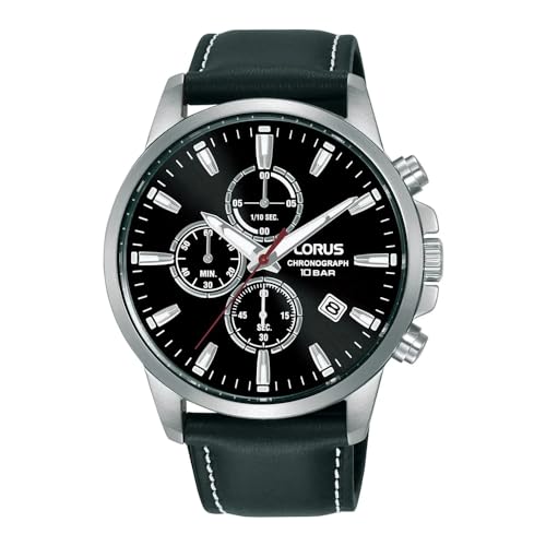 Lorus Men'S Chronograph Watch With Black Leather Strap Rm387Hx9