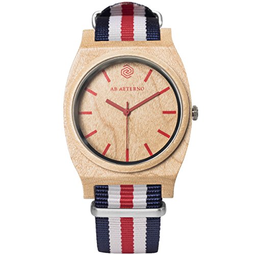 Ab Aeterno "Route Red White Legno Acero Swiss Quarzo Rosso Ipoallergenico Tessuto Nato Unisex Orologio