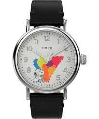 Timex Standard X Peanuts Dream In Color 40Mm Orologio Cinturino In Pelle Tw2V60900, Nero E Bianco