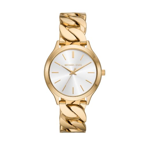 Michael Kors Orologio Runway Da Donna A Tre Sfere In Acciaio Color Oro, Mk7472, Tono Oro E Bianco