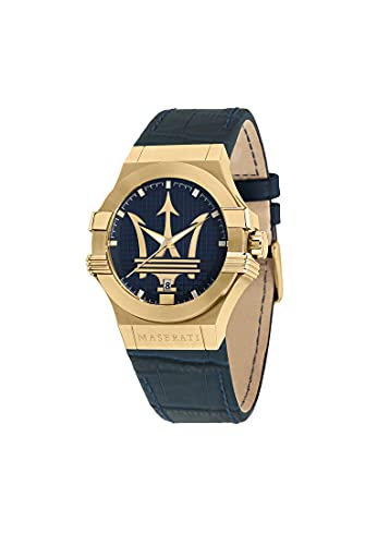 Maserati Orologio Uomo, Collezione Potenza, Al Quarzo, Tempo E Data, In Acciaio, Pvd Oro, Pelle Naturale - R8851108035