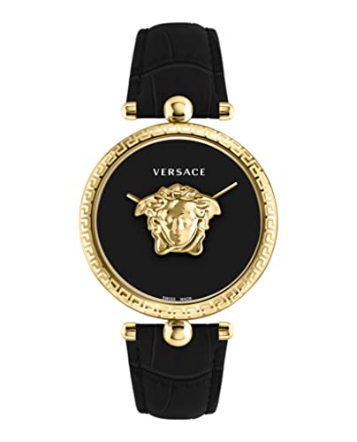 Versace Orologio Da Donna Di Lusso, Con Cinturino Nero, Cassa Dorata E Quadrante Nero, Oro, Os, Palazzo Impero