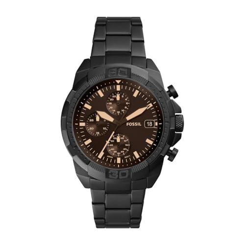 Fossil Orologio Bronson 44 Mm, Movimento Cronografo Al Quarzo, Cassa In Acciaio Inossidabile Nero 44 Mm Con Bracciale In Acciaio Inossidabile, Fs5851,