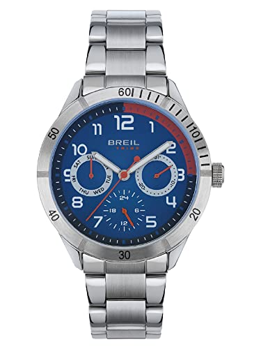 Breil, Collezione Mate, Orologio Uomo Sportivo Multifunzione, Cassa E Bracciale In Acciaio, Quadrante Blu, Rehault E Sfere Dei Contatori Rossi, Chiusu
