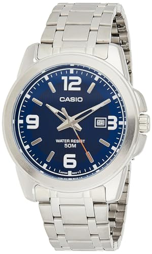 Casio Men'S Mtp1314D-2Av Silver Stainless-Steel Quartz Watch With Blue Dial