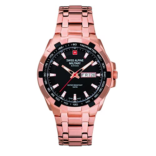 Swiss Alpine Military Orologio Da Uomo Analogico Al Quarzo 7043.1 Acciaio Inossidabile, Rosa/Rosa/Nero - 1167Sam, Bracciale