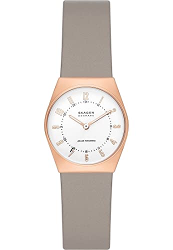 Skagen Grenen Orologio Per Le Donne, Movimento A Energia Solare Con Cinturino In Acciaio Inossidabile O In Pelle, Beige E Oro Rosa, 26Mm